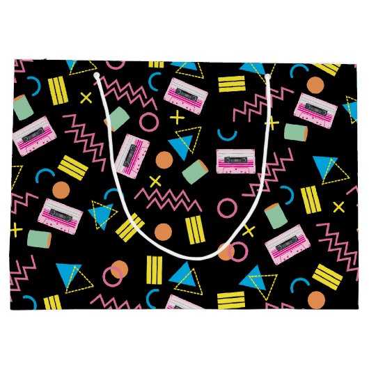 Zwart kleurrijk 80-inch Retropatroon Groot Cadeauzakje (Achterkant)