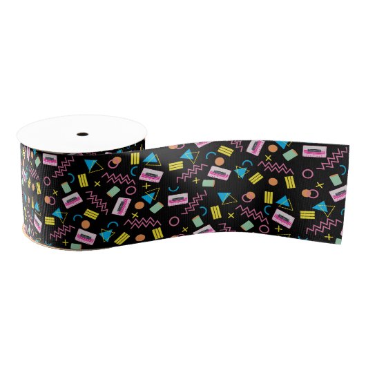 Zwart kleurrijk 80-inch Retropatroon Grosgrain Lint (Spoel)