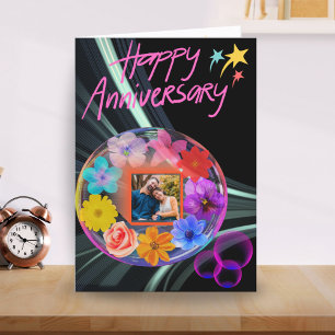 Zwart Kleurrijk Bloemenkristal Abstract Zoon & Vro Bedankkaart