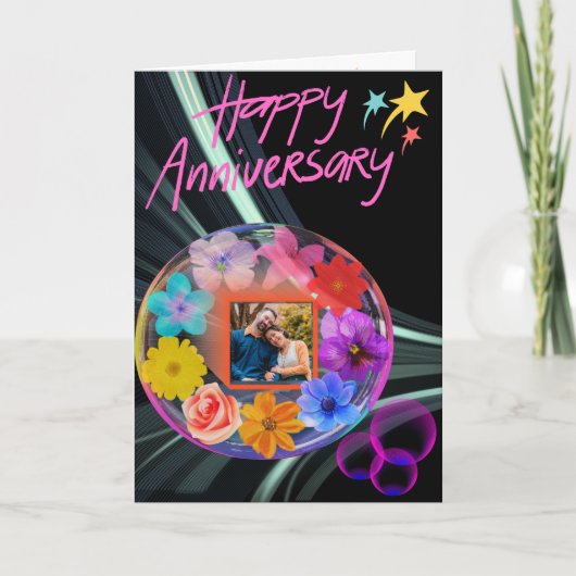 Zwart Kleurrijk Bloemenkristal Abstract Zoon & Vro Bedankkaart (Voorkant)