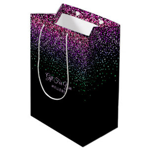 Zwart kleurrijk glitteraccent medium cadeauzakje