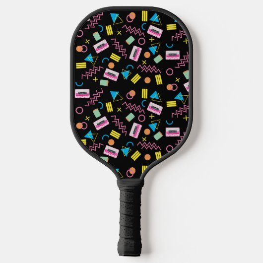 Zwart Kleurrijk jaren tachtig 80 Patroon Pickleball Paddle (Achterkant)