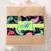 Zwart kleurrijk modern patroonmonogram etiket (Insitu)