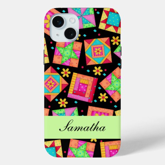 Zwart & Kleurrijk Patchwork Quiltblok Aangepast Case-Mate iPhone Case (Achterkant)