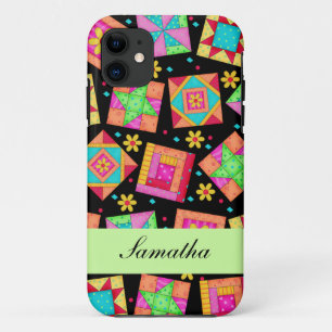 Zwart & Kleurrijk Patchwork Quiltblok Aangepast iPhone 11 Hoesje