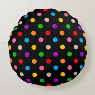 Zwart Kleurrijk Regenboog Stippen Design  Rond Kussen