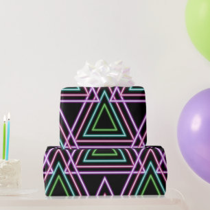 Zwart Kleurrijk Retro 80's Neon Geometrische Drieh Cadeaupapier