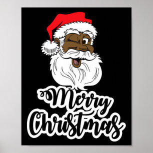Zwart knipogen santa vrolijke kerst afrikaans amer poster
