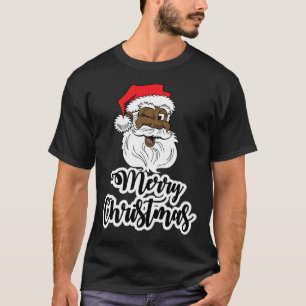 Zwart knipogen santa vrolijke kerst afrikaans amer t-shirt