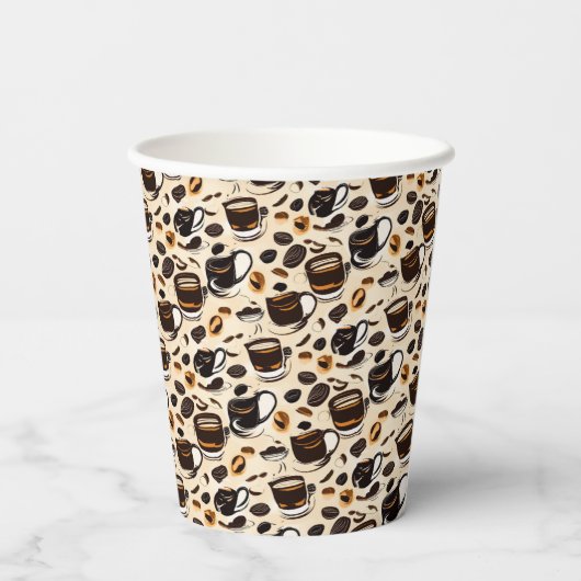 Zwart koffie olie verf patroon gepersonaliseerd papieren bekers (Achterkant)