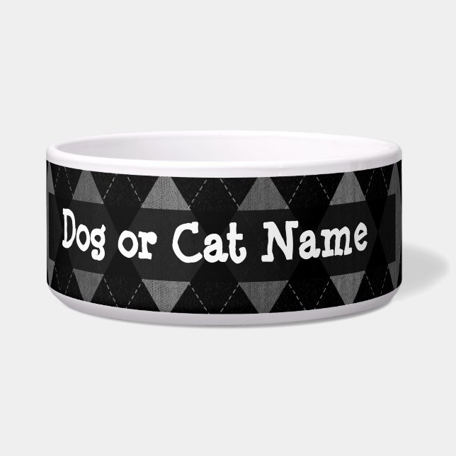 Zwart-kolen grijze argyle voerbakje (Links)