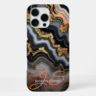 Zwart Koraal Roze Wit Goud Marmer Kunstpatroon iPhone 16 Pro Max Hoesje