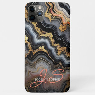 Zwart Koraal Roze Wit Goud Marmeren Kunstpatroon iPhone 11 Pro Max Hoesje