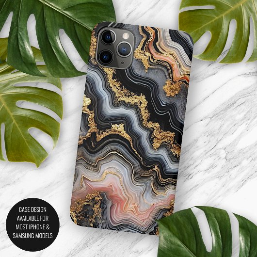 Zwart Koraal Roze Wit Goud Marmeren Kunstpatroon Case-Mate iPhone Case