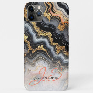 Zwart Koraal Roze Wit Goud Marmeren Kunstpatroon iPhone 11 Pro Max Hoesje
