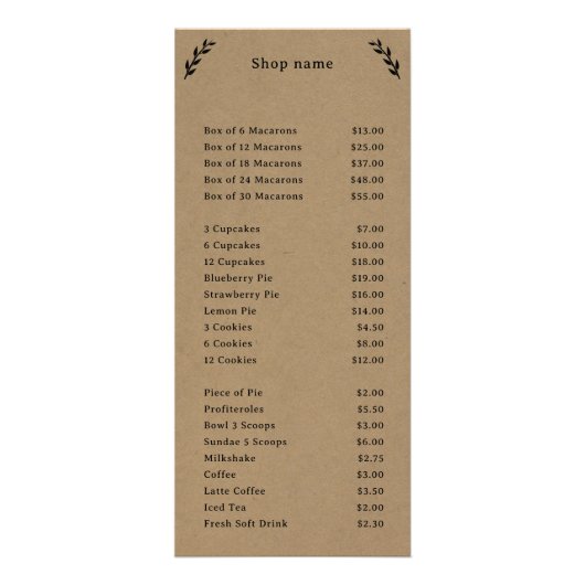 Zwart, Kraft & Rustiek Menu & Prijslijst Rack Kaar (Voorkant)