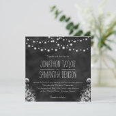 Zwart krijtbord bruiloft string van verlichting ui kaart (Staand voorkant)