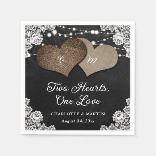 Zwart krijtbord burlap kant monogram bruiloft servet