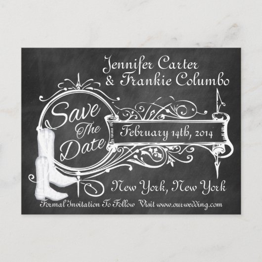  zwart krijtbord cowboy save the date aankondigingskaart (Voorkant)
