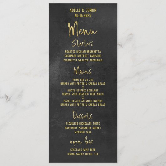 Zwart krijtbord & goud Fancy kalligrafie Script Menu (Voorkant)