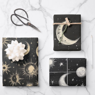 Zwart Krijtbord Night Sky Stars & Moons Inpakpapier Vel