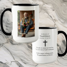 Zwart kruis en gedicht Foto-herdenkingsbeker