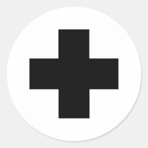 Zwart kruisje voor eerste hulp ronde sticker
