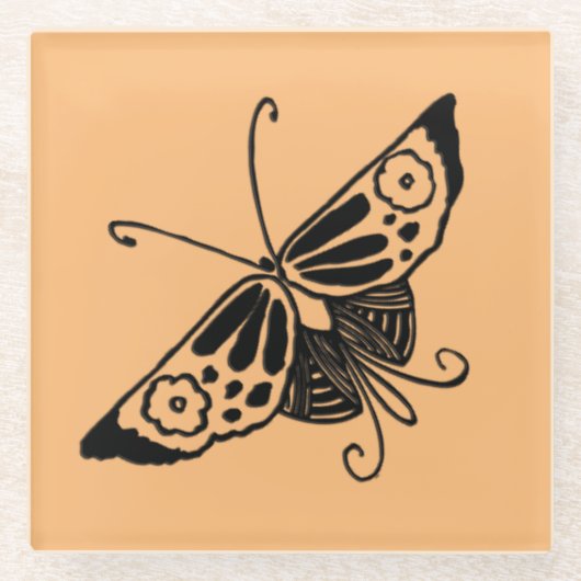 Zwart kunstdeco-vlinder - achtergrond glazen onderzetter (Voorkant)