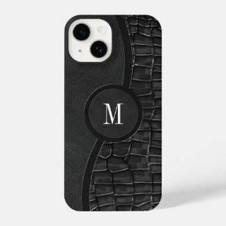 Zwart kunstleder Alligator Skin Luxe Monogram iPhone 14 Hoesje