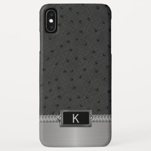 Zwart kunstleder Monogrammed iPhone XS Max Hoesje (Achterkant)