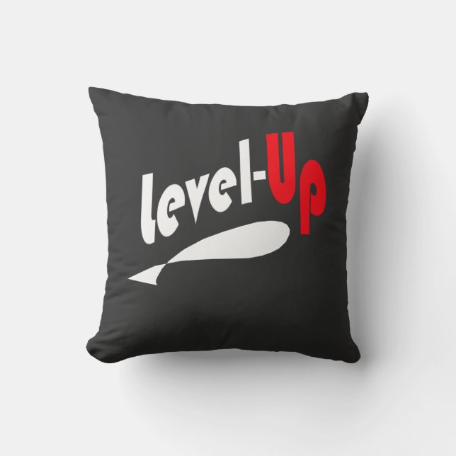 Zwart kussenhoes met level-up tekst kussen (Voorkant)