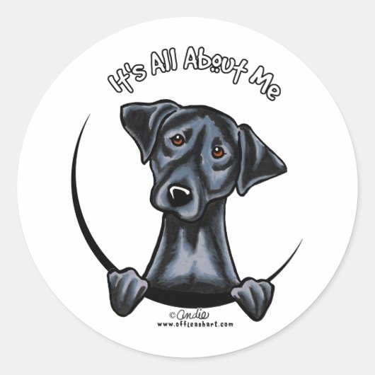 Zwart lab alles over mij ronde sticker (Voorkant)