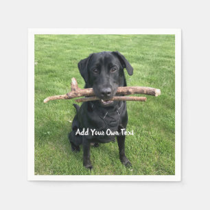Zwart lab met twee sticks Dog Foto en naam Servet