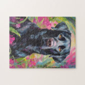 Zwart Lab Portret Moderne Kunst Legpuzzel (Horizontaal)