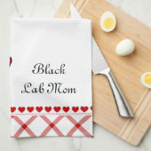 Zwart Lab Puppy and Red Heart Theedoek (Quarter Fold)