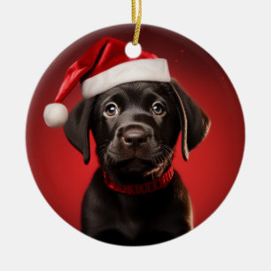 Zwart Lab Puppy in Santa Hat Keramisch Ornament