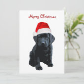 Zwart Lab Vrolijk Kerstmis Labrador Puppy Santa Do Feestdagenkaart (Staand voorkant)