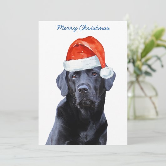 Zwart Lab Vrolijk Kerstmis Labrador Schattige Sant Feestdagenkaart (Staand voorkant)