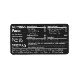 Zwart label Tabular Honey Nutrition Facts
