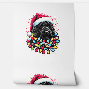 Zwart Labradoodle Kerstboom Kerstverlichting Doodl Behang