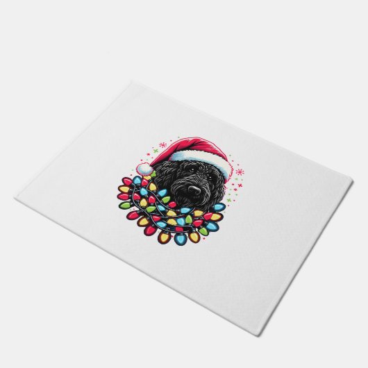 Zwart Labradoodle Kerstboom Kerstverlichting Doodl Deurmat (Schuin)