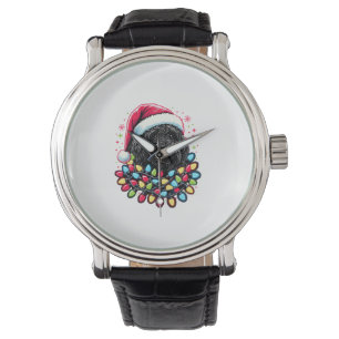 Zwart Labradoodle Kerstboom Kerstverlichting Doodl Horloge