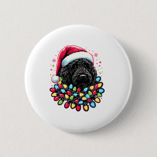 Zwart Labradoodle Kerstboom Kerstverlichting Doodl Ronde Button 5,7 Cm