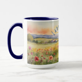 Zwart labradoodle puppy, zonsopgang mok