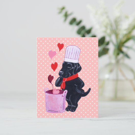 Zwart labrador Chef Painting Briefkaart (Staand voorkant)