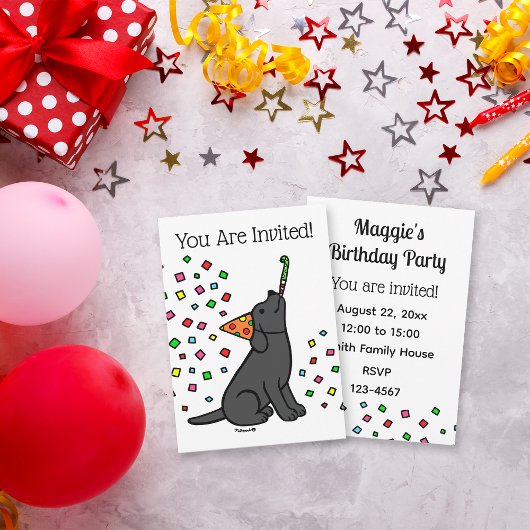 Zwart Labrador Confetti Verjaardagsfeest Kaart
