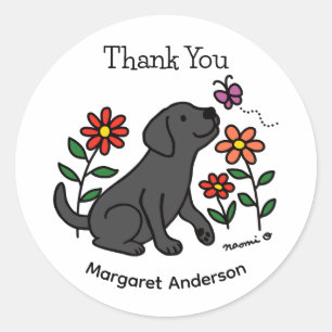 Zwart Labrador Flowers Cartoon Ronde Sticker