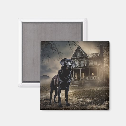 Zwart labrador halloween eng magneet (Voorkant / Achterkant)
