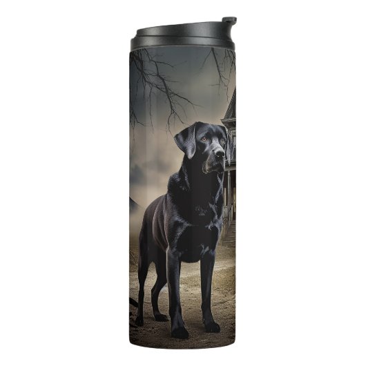 Zwart labrador halloween eng thermosbeker (Gedraaid links)