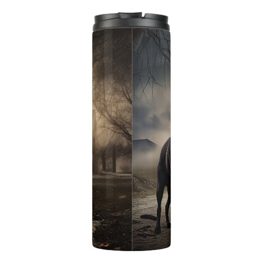 Zwart labrador halloween eng thermosbeker (Achterkant)